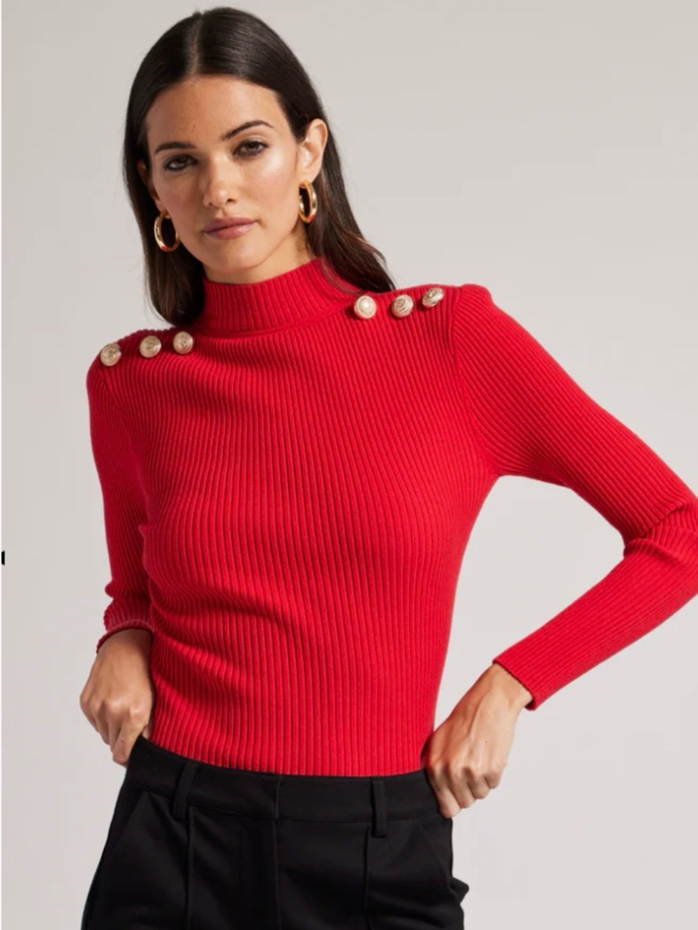Generation Love Red Ribbed Paloma sweater with Gold Shoulder Buttons NWT